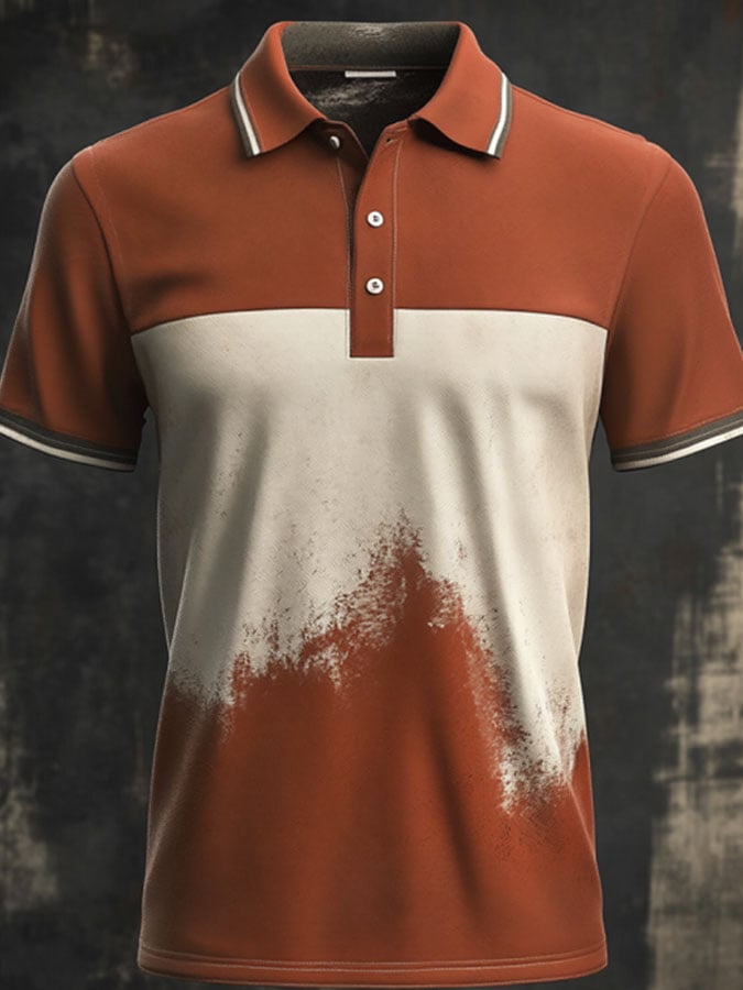 Camisa polo casual clásico Contrast Color estampado ejecutivo de manga corta para hombre