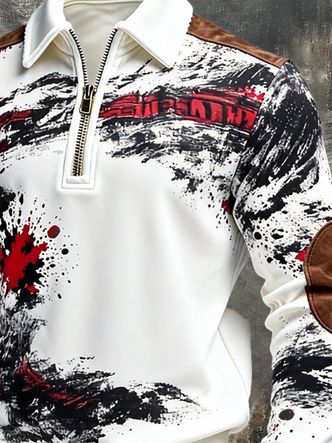 Sudadera retro en bloques de color estampado cierre para hombre