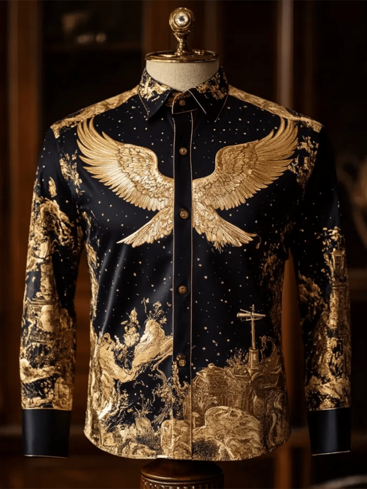 Camisa satén Luxe de manga larga con botones para hombre