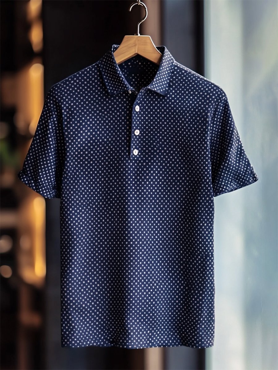 Camisa polo ejecutivo Polka Dot Button-Up de manga corta para hombre