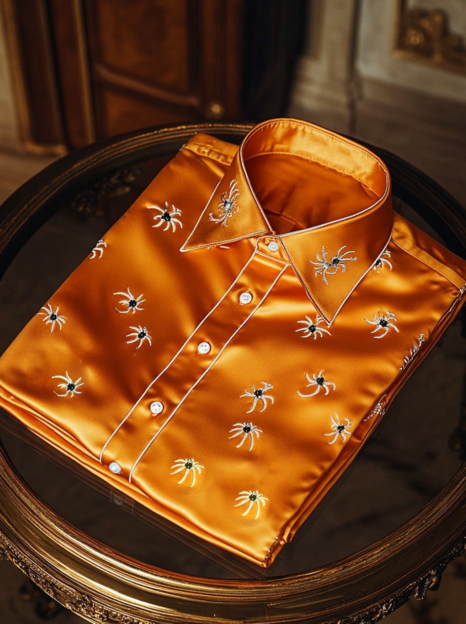 Camisa satén Halloween Luxe de manga larga con botones para hombre
