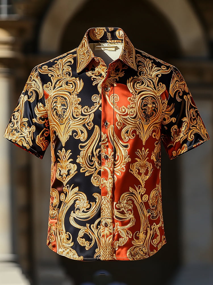 Camisa satén Luxe estampado de manga corta Button para hombre