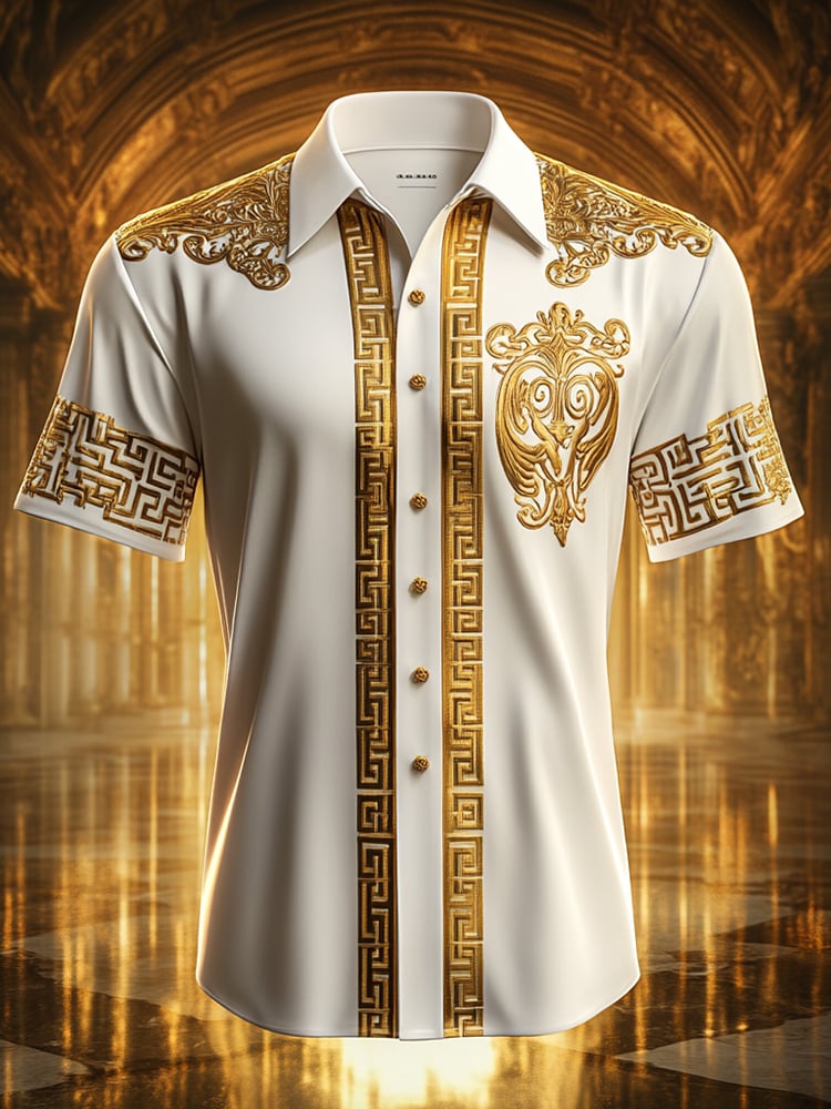 Camisa satén Luxe estampado de manga corta Button para hombre