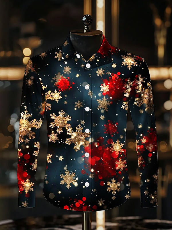 Camisa Christmas Light de lujo solapa de manga larga para hombre