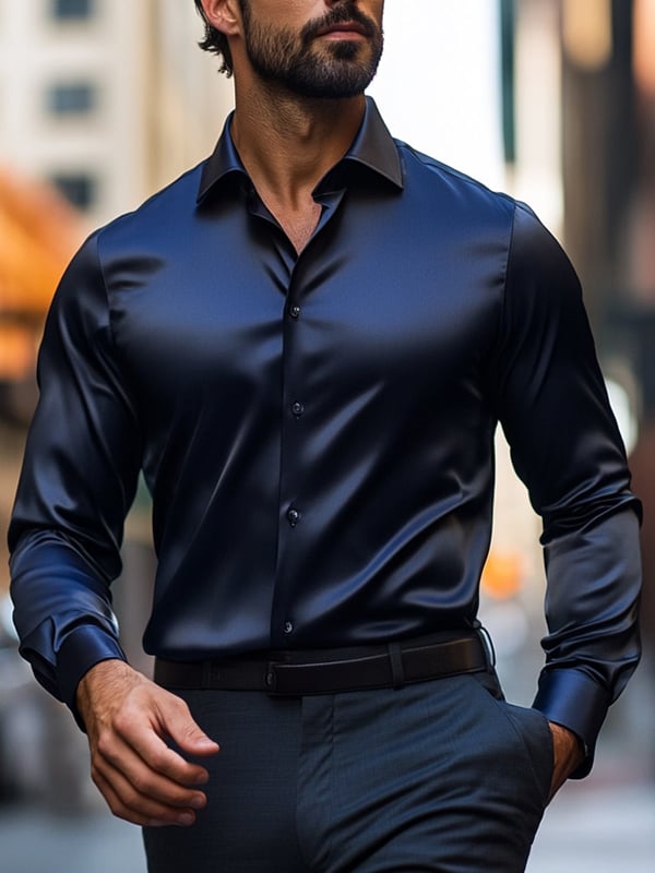 Camisa ejecutivo de lujo de color sólido de manga larga para hombre