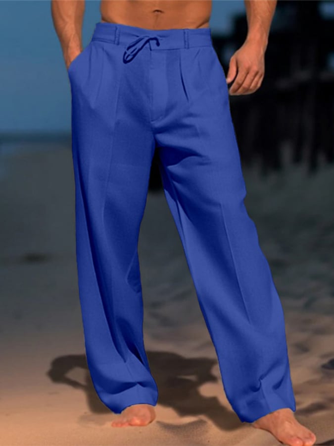 para hombre casual de color sólido de algodón And de lino Comfortable Vacation Trousers