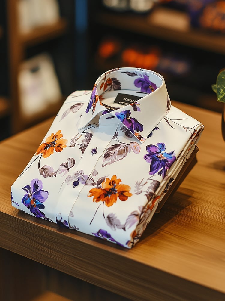 Camisa ejecutivo de lujo floral estampado de manga corta para hombre
