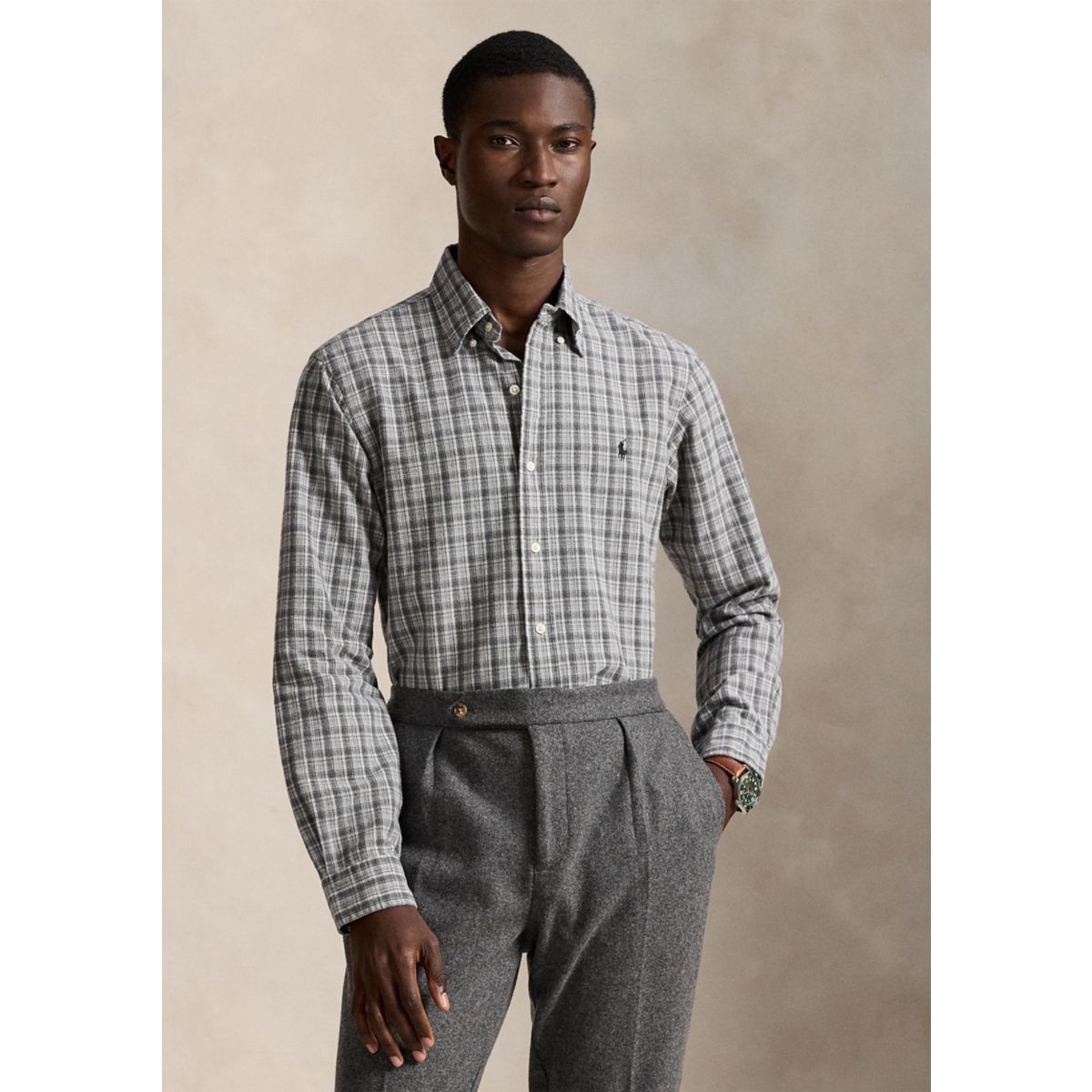 Classic Fit Plaid Brushed Oxford Shirt - 7