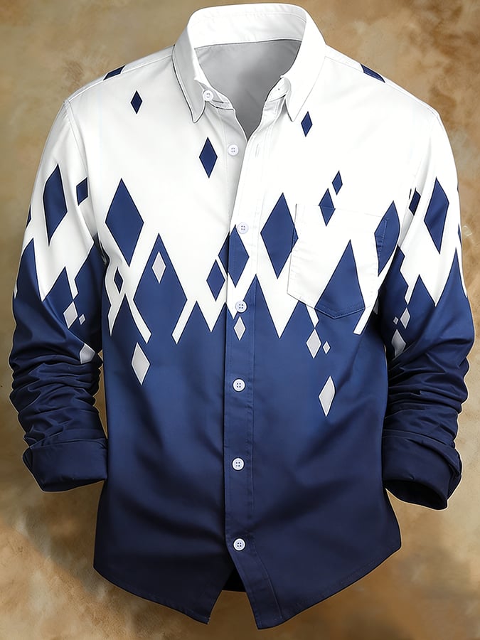 Camisa retro Abstract Art estampado Comfortable ejecutivo Style para hombre