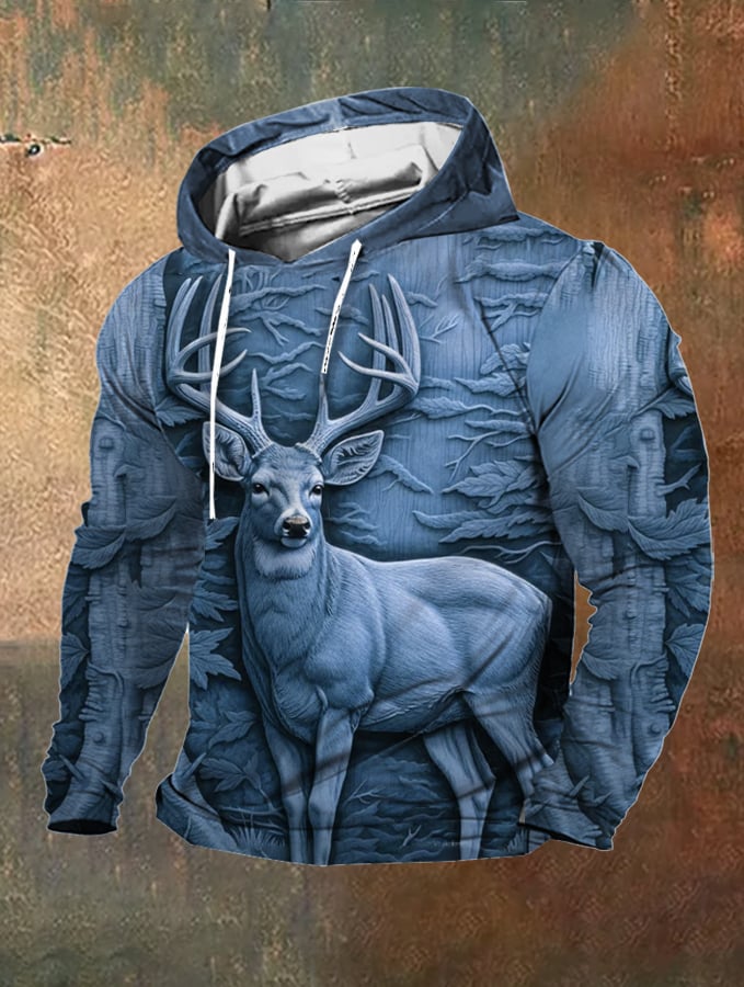 para hombre retro para exterior 3D Engraved Deer Hunting Print Hooded Sweacamiseta