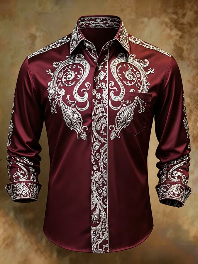 Camisa retro Abstract Art estampado Comfortable ejecutivo Style para hombre