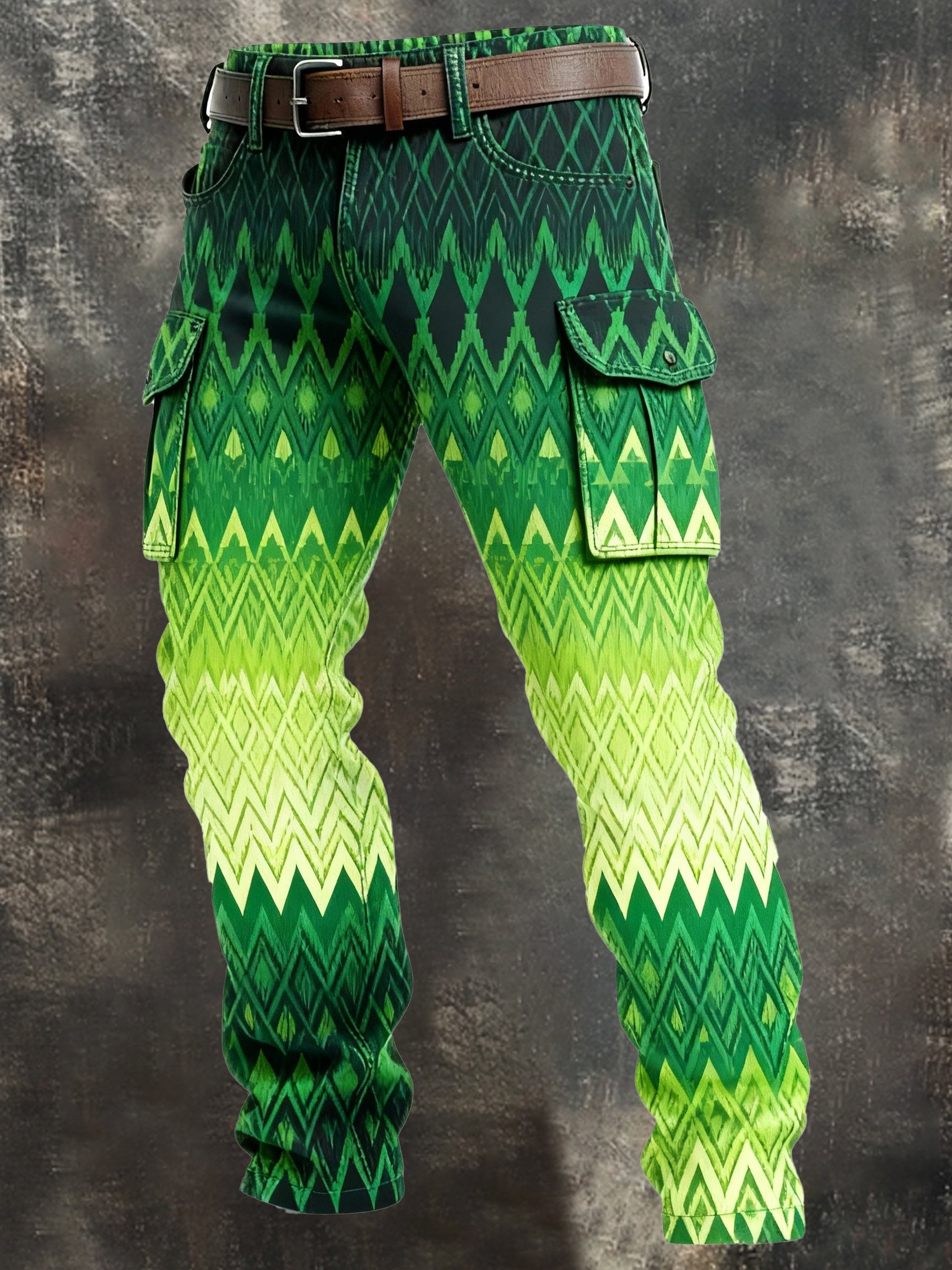 Pantalón retro en bloques de color desgastado bolsillo Cargo para hombre