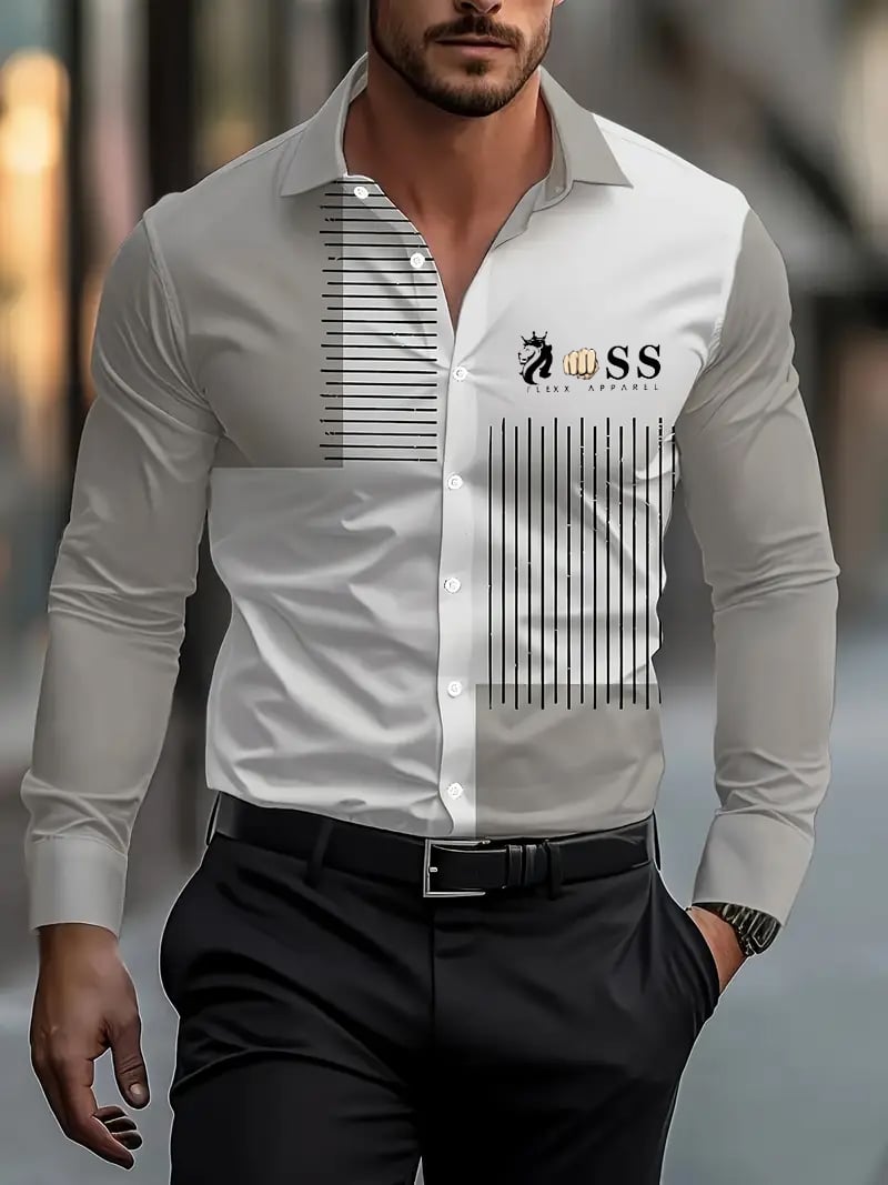 Camisa Street Style ejecutivo casual estampado de manga larga para hombre