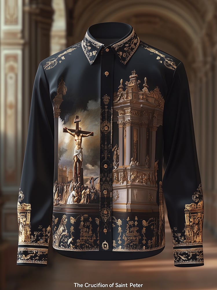 Camisa satén Luxe Descent From The Cross de manga larga con botones para hombre
