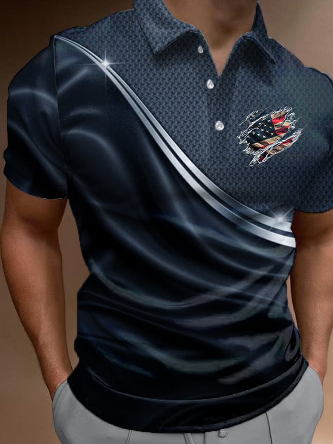 Camisa polo casual Independence Day Flag estampado para hombre