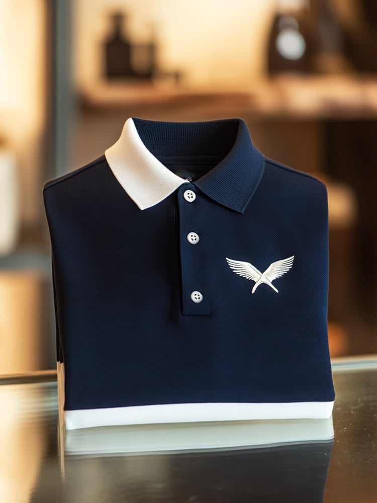 Camisa polo ejecutivo casual Wings Button de manga corta para hombre