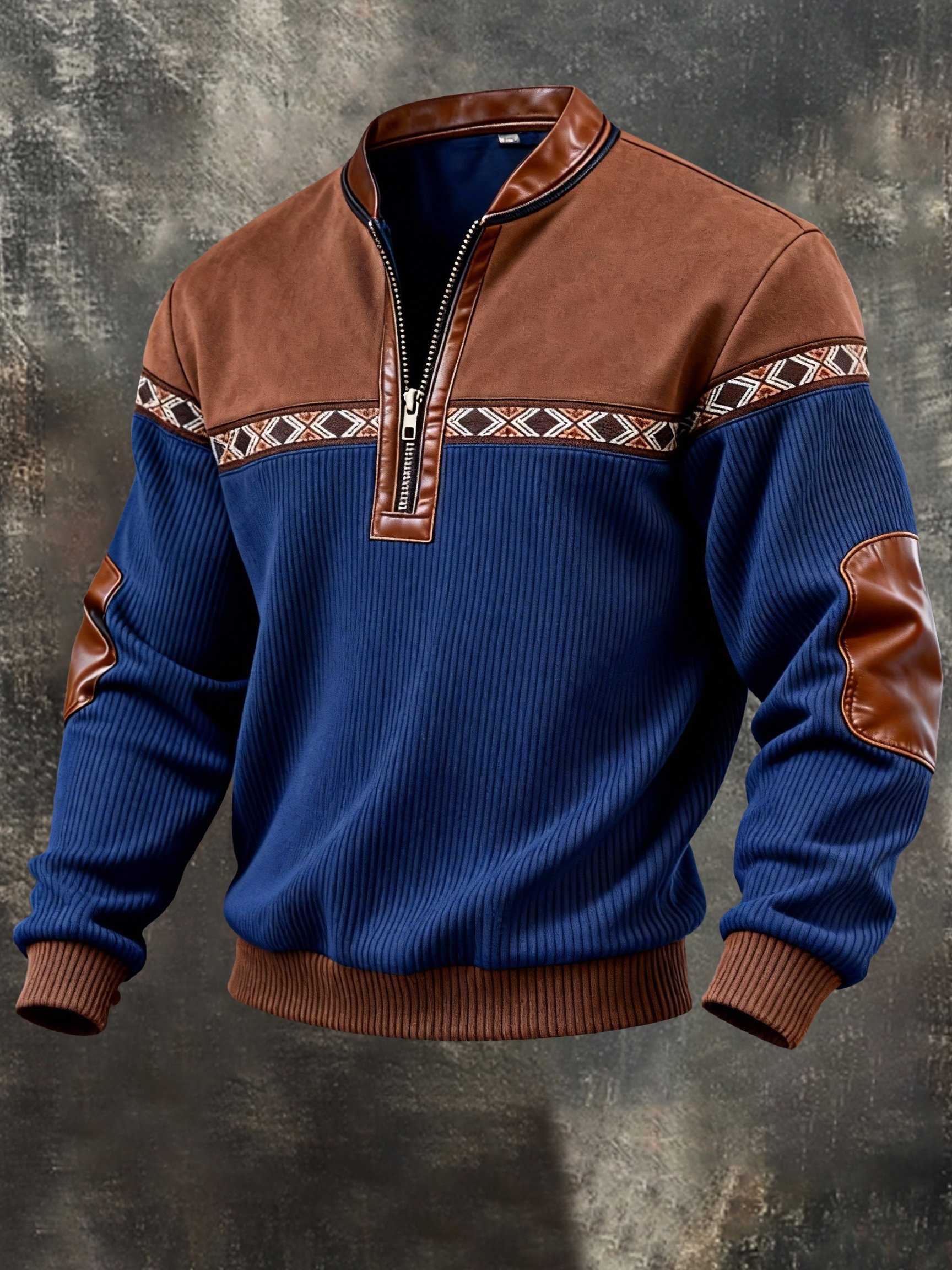 Sudadera vintage Color-Block estampado con cierre con gorrasucha para hombre