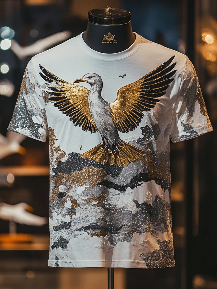 Camiseta Seagull Sequin ejecutivo estampado de manga corta para hombre
