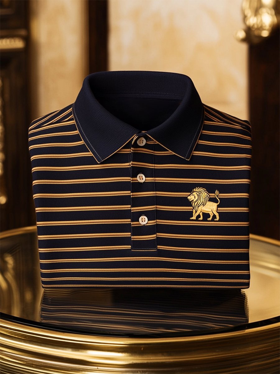 Camisa polo ejecutivo casual a rayas Button de manga corta para hombre