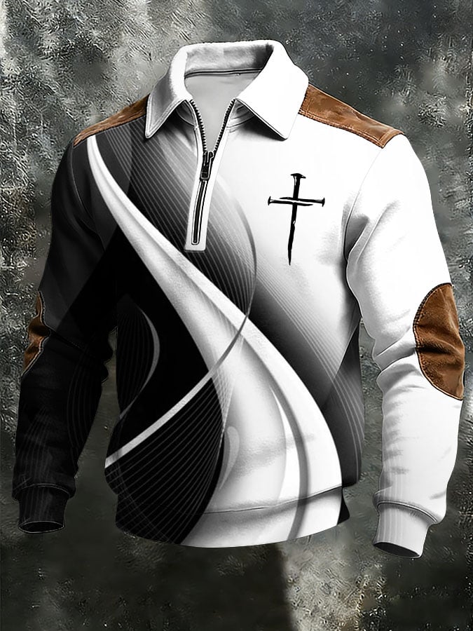 Sudadera vintage Faith Cross estampado casual Zipper -Fast Shipping para hombre