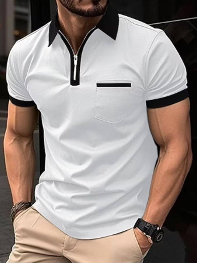 Camisa polo Color-Block geométrico estampado solapa cierre Pullover casual