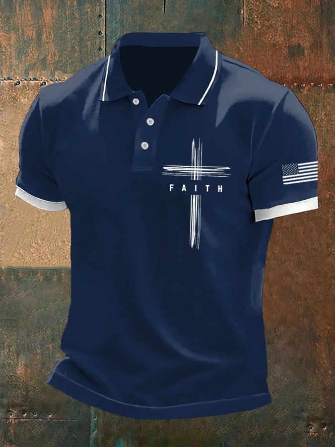 Camisa polo retro Faith casual estampado para hombre