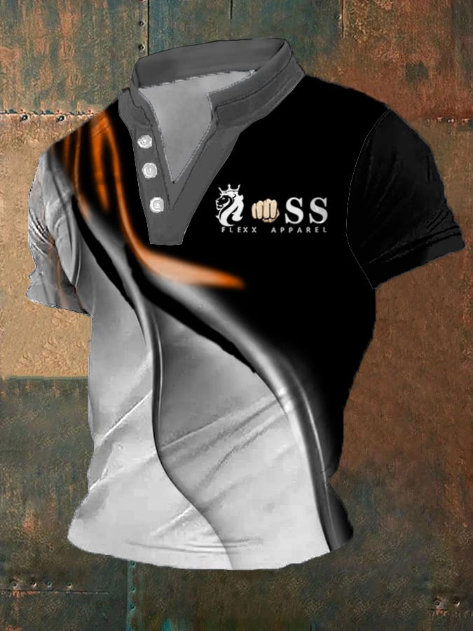 Retro Letter estampado casual V-Neck Button Top para hombre