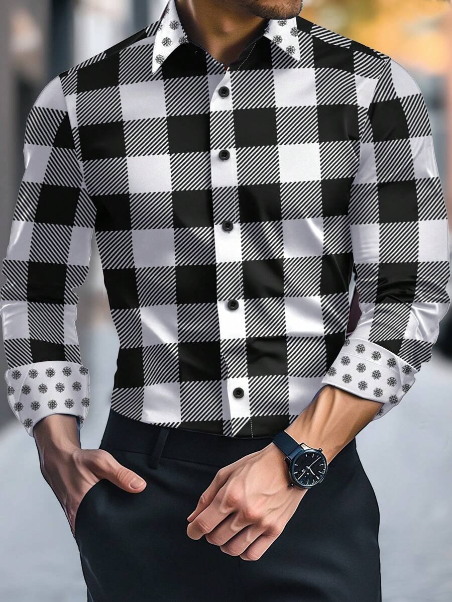Camisa Street Style ejecutivo casual estampado de manga larga para hombre