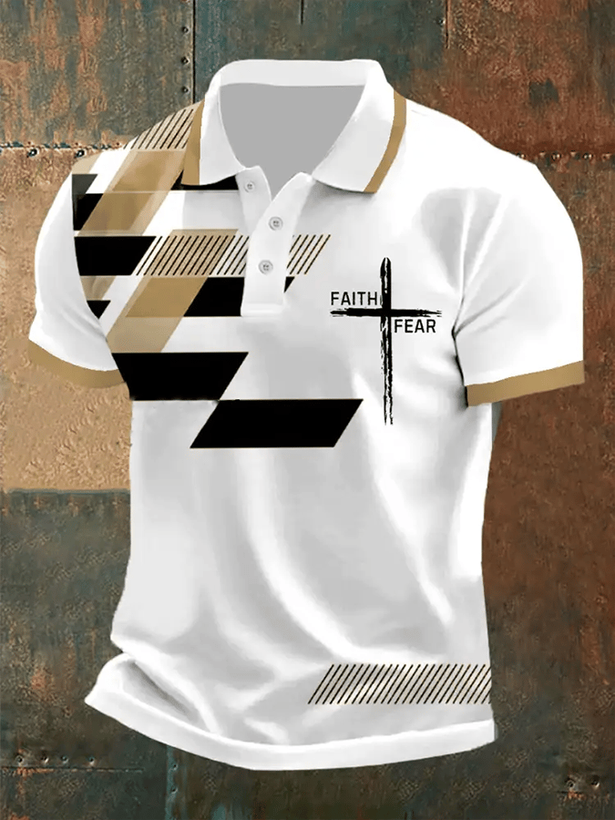 Camisa polo retro Faith “Faith Over Fear�? casual estampado para hombre
