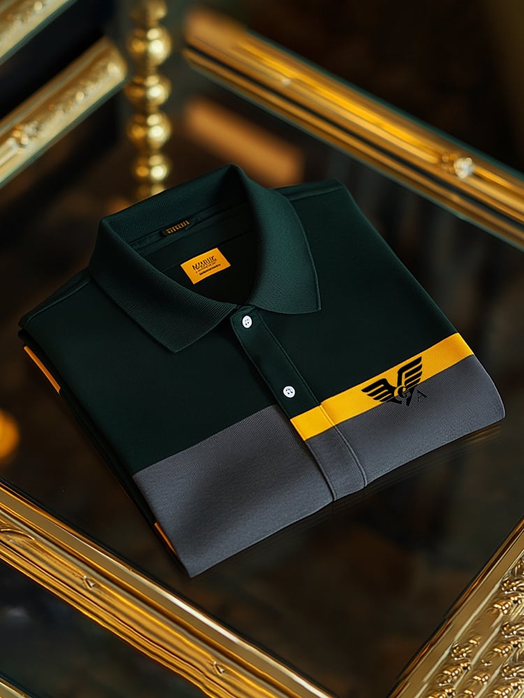 Camisa polo clásico ejecutivo Check Button de manga corta para hombre