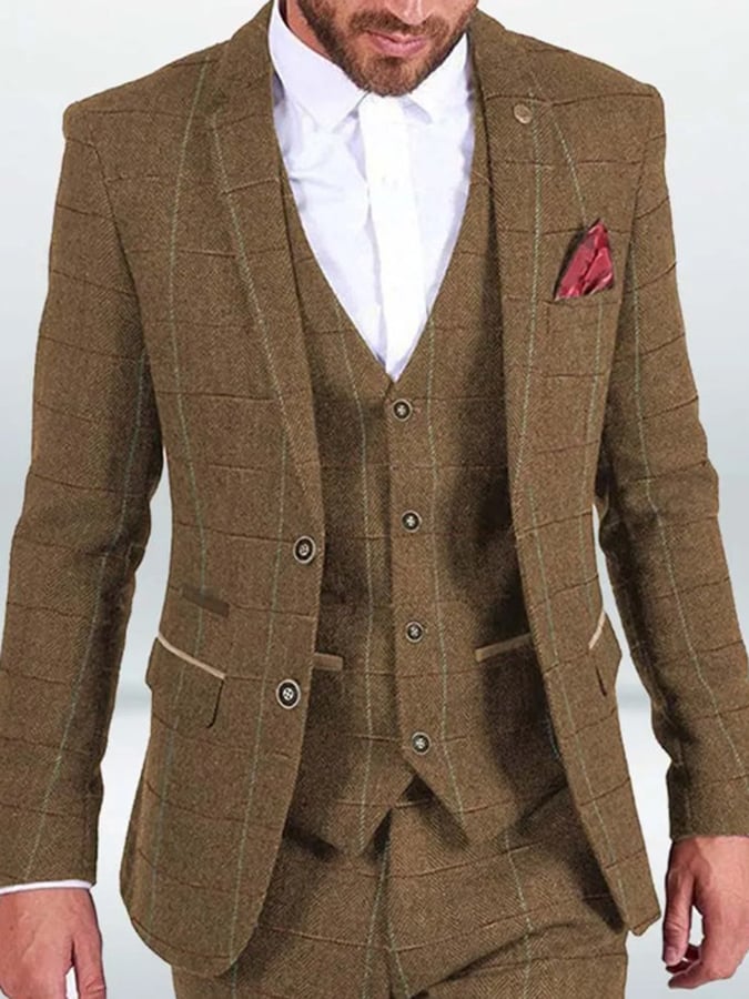 Ejecutivo Single-Breasted a cuadros Contrast Color Suit Three-Piece Suit para hombre
