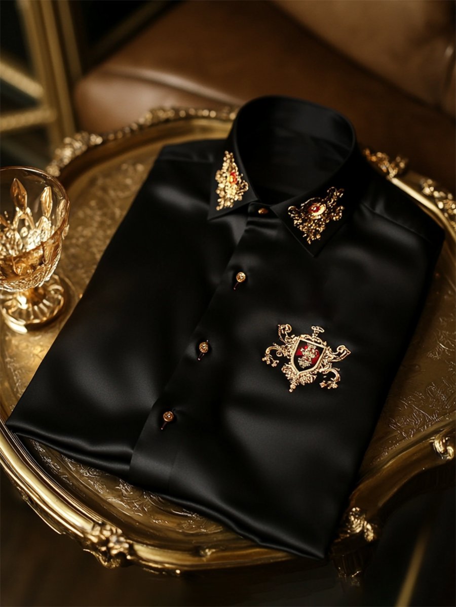 Camisa satén Luxe de manga larga con botones para hombre
