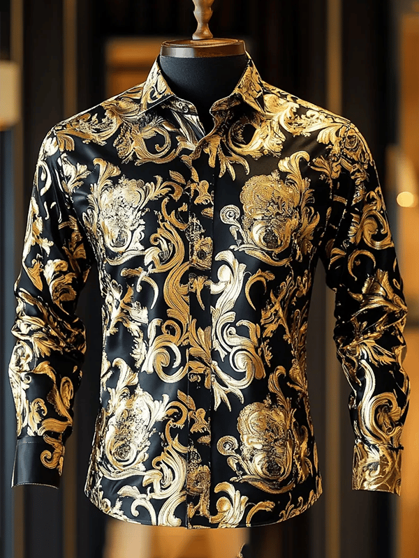 Camisa satén Luxe de manga larga con botones para hombre