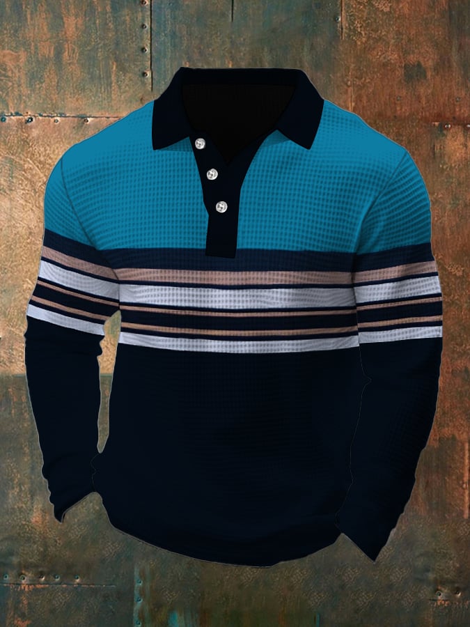 Camiseta retro Waffle Color Stitching solapa para hombre