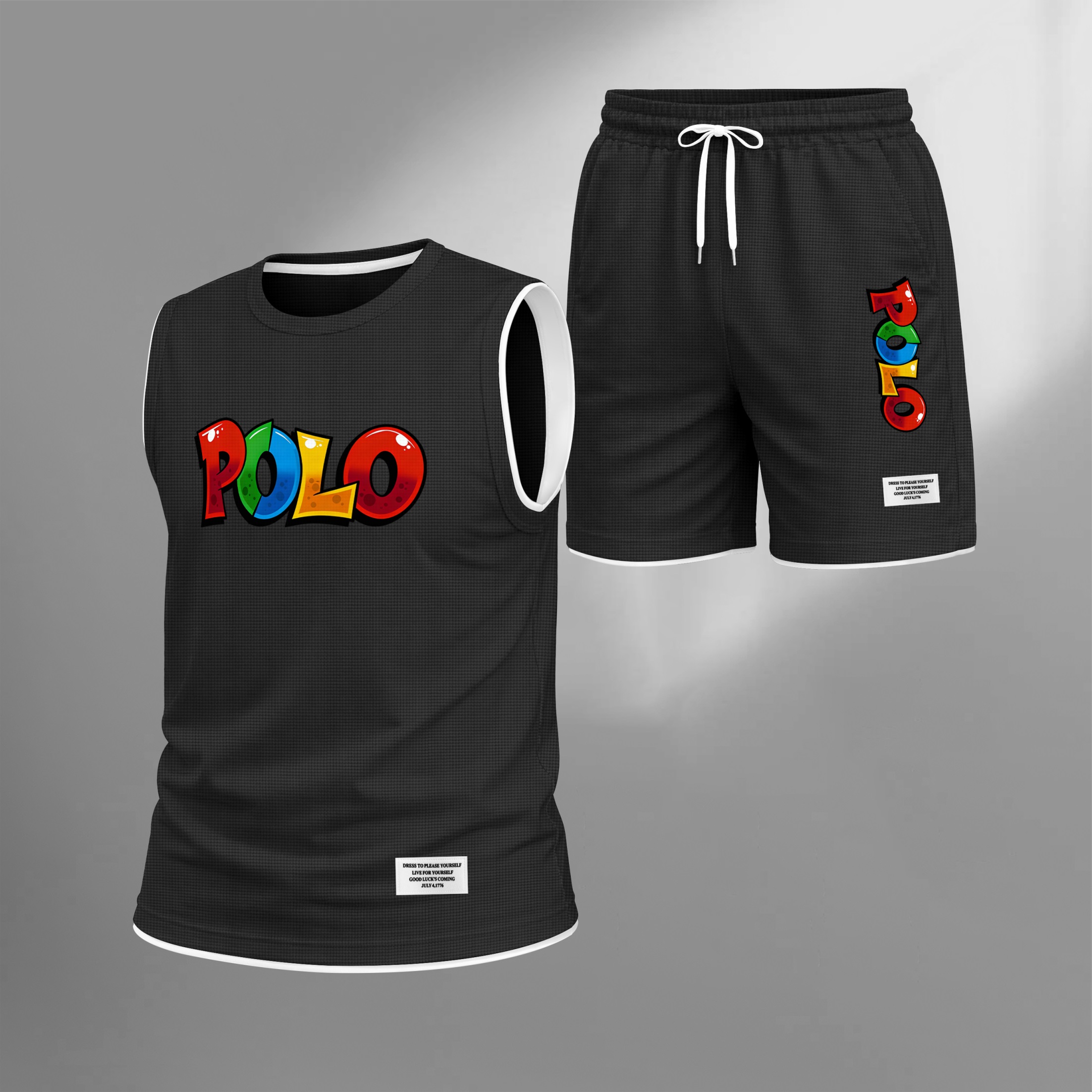 Shorts Graffiti Letter estampado Summer Set Sleeveless Tank Top & Matching Outfit, Lightweight casual Streetwear Athletic Set for Everyday & Holiday para hombre
