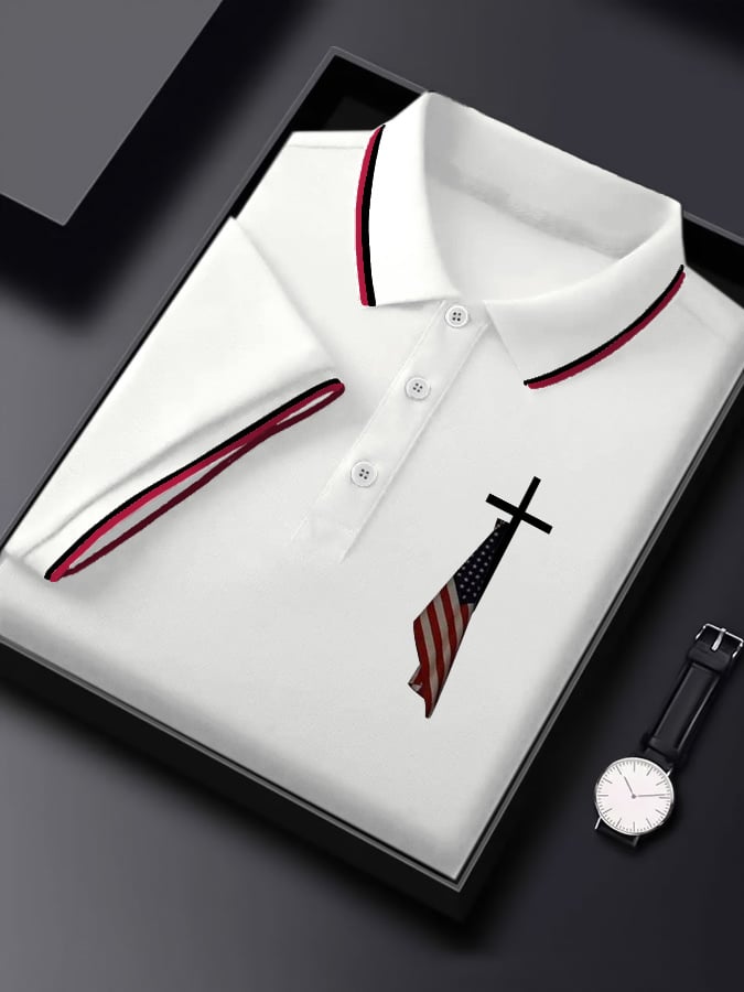 Camisa polo Flag Cross estampado para hombre