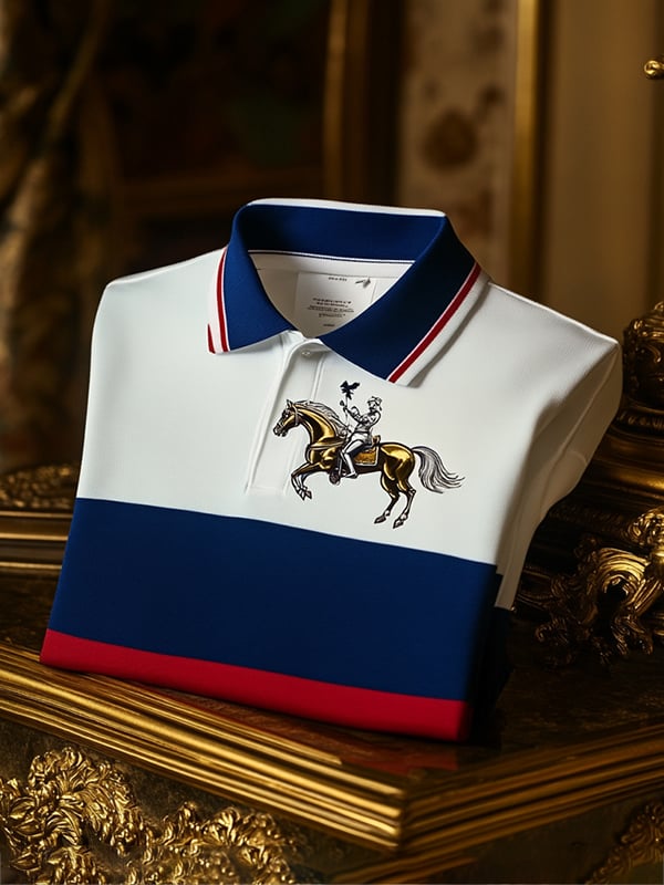 Camisa polo ejecutivo rayas Logo con botones de manga corta para hombre