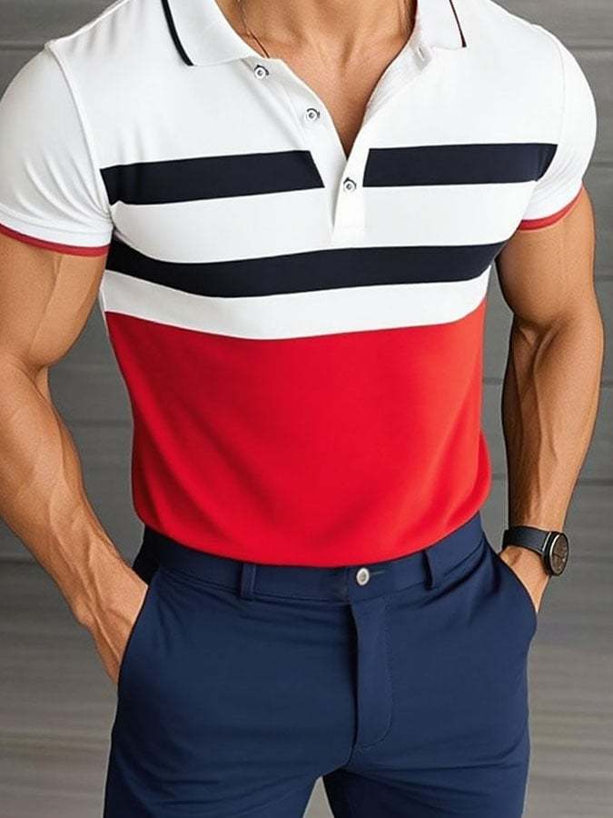 Camisa polo casual clásico a rayas estampado ejecutivo de manga corta para hombre - vista 2