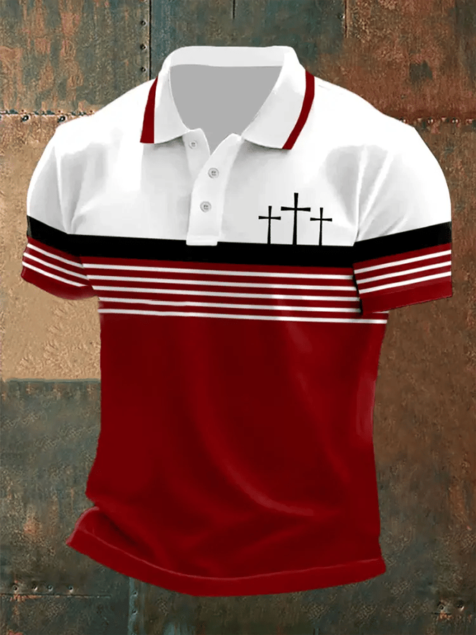Camisa polo retro Faith casual estampado para hombre