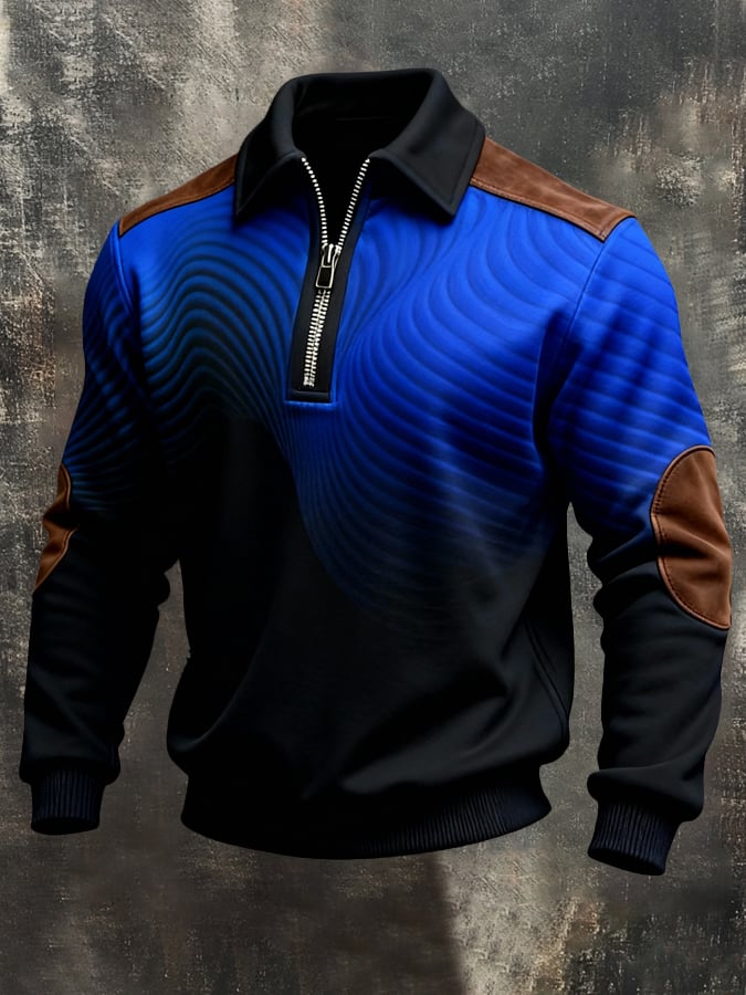 Sudadera vintage Color-Block estampado con cierre para hombre
