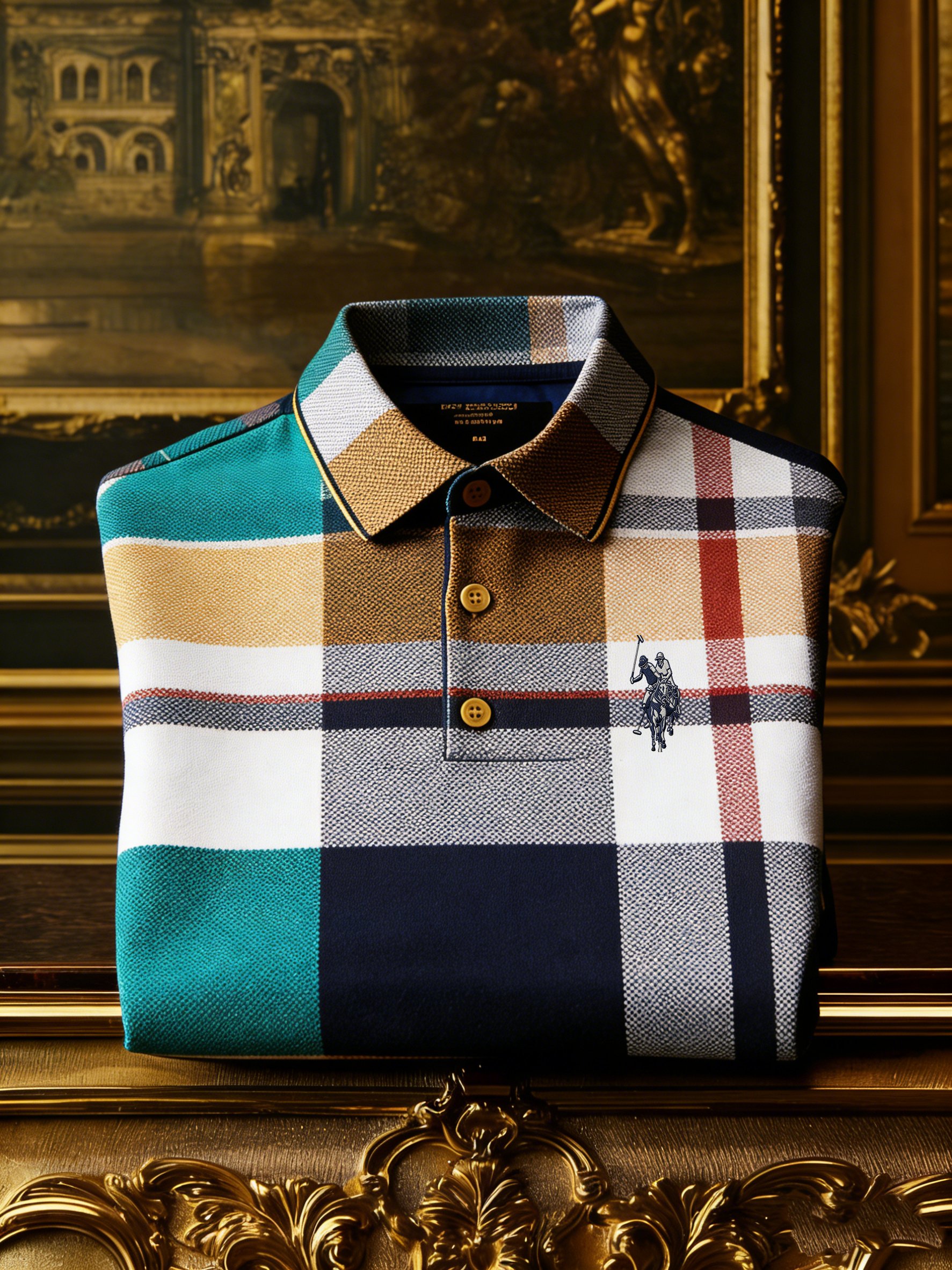 Camisa polo ejecutivo Asymmetric Contrast-Color a cuadros diseño