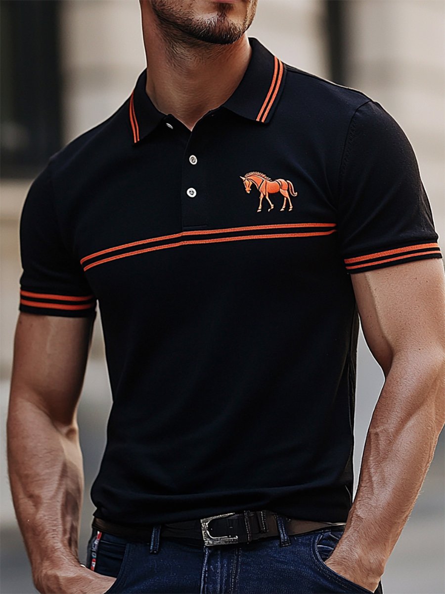 Camisa polo ejecutivo rayas con botones de manga corta para hombre
