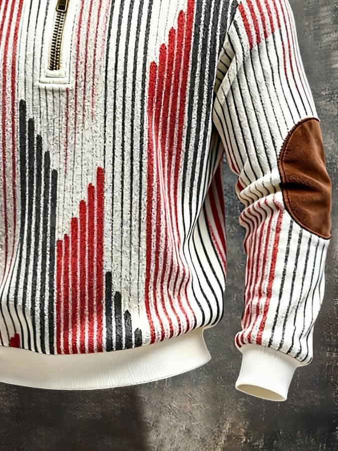 Sudadera retro en bloques de color estampado Color-Blocked con cierre para hombre