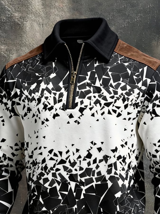 Sudadera retro en bloques de color estampado Color-Blocked con cierre para hombre
