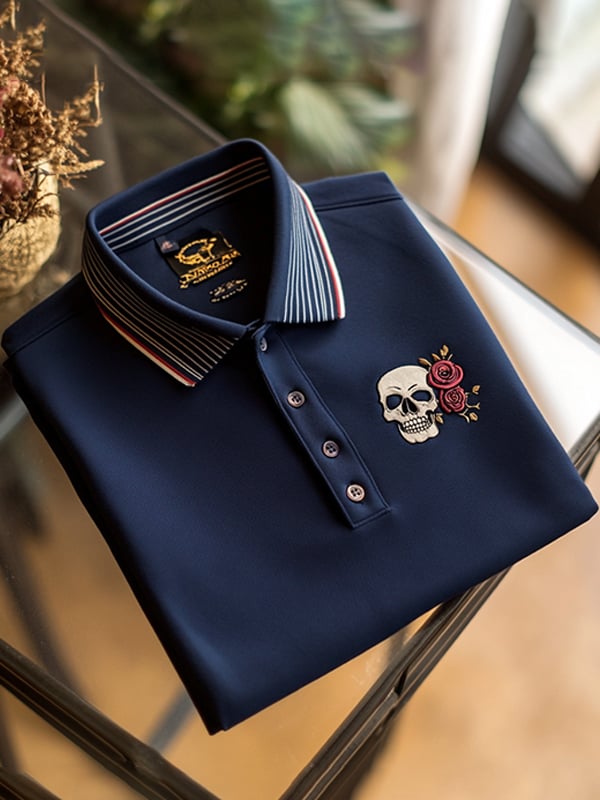 Camisa polo ejecutivo rayas Logo estampado de manga corta para hombre