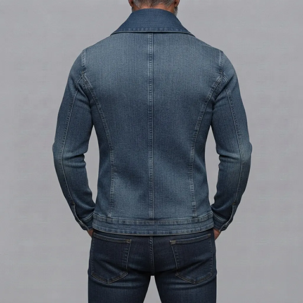 para hombre vintage Denim Lapel Collar Slant Pocket Slim Asymmetrical con cierre chaqueta