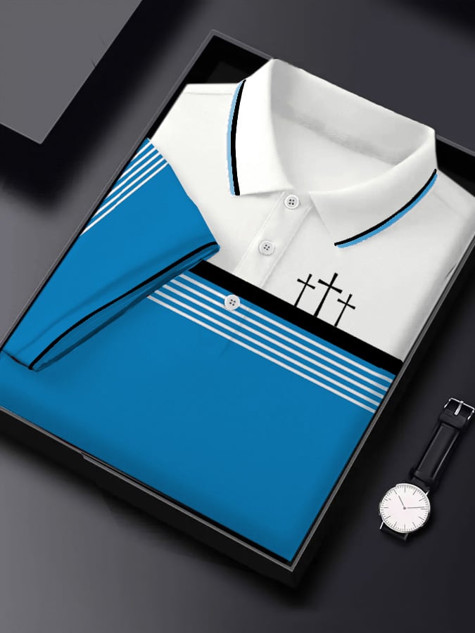 Camisa polo retro Faith casual estampado de manga corta para hombre