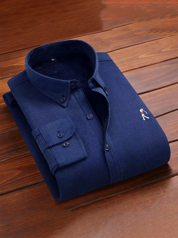 Camisa Thick de algodón bordado de manga larga ejecutivo para hombre