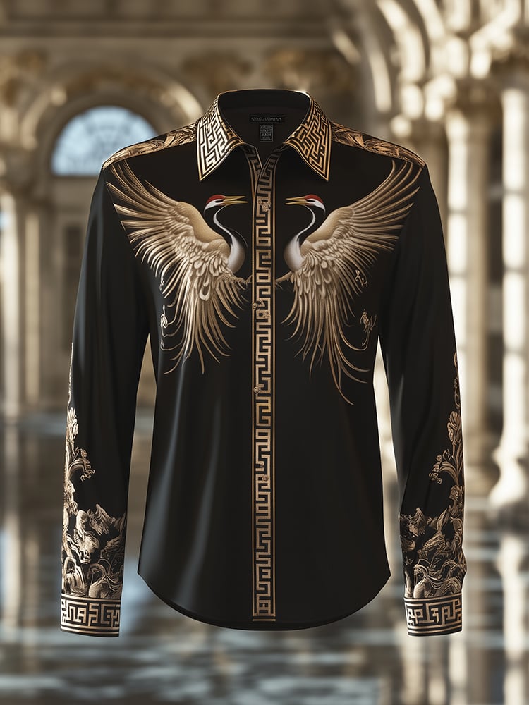 Camisa satén Luxe estampado de manga larga Button para hombre