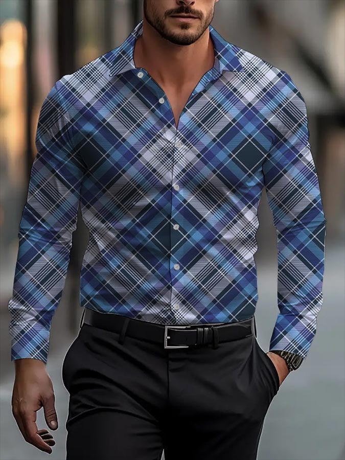 Camisa ejecutivo casual a rayas de manga larga para hombre